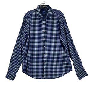 Bugatchi Shirt L Shaped Fit‎ Flip Cuff Long Sleeve Blue Black Check Button Down